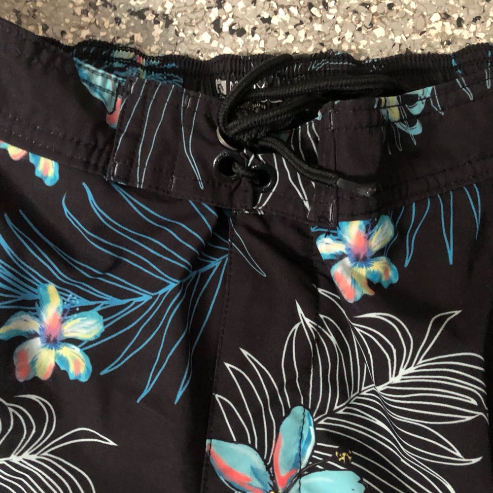 Matix Men’s Black Floral Swim Trunks with Teal & Coral Flowers size M